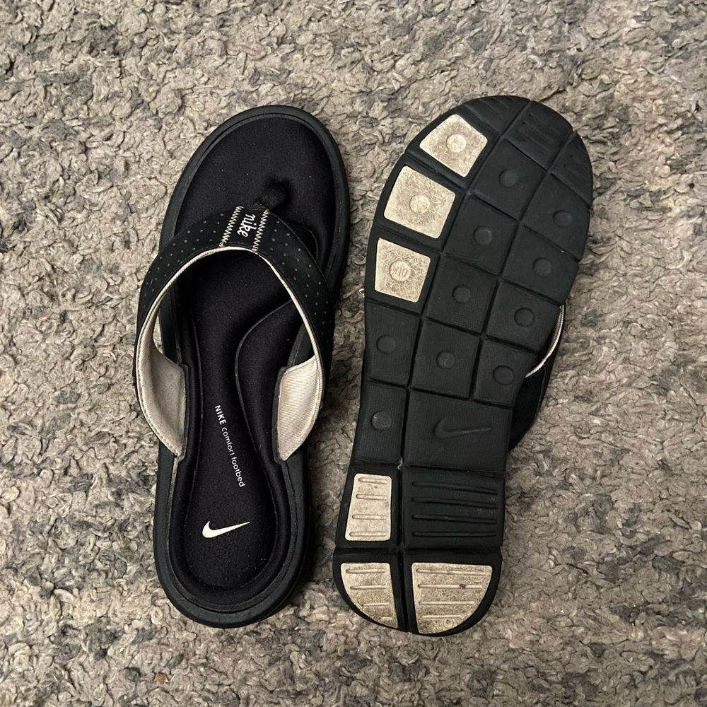 Black and white flip flops